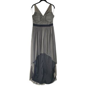 Adrianna Papell Dress Womens Size 12 Glitter Tulle High-Low Formal Gown Black